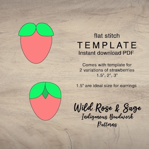May include: A digital download template for making felt strawberry earrings. The template includes two sizes: 1.5 inches, 2 inches, and 3 inches. The template is for flat stitch embroidery.