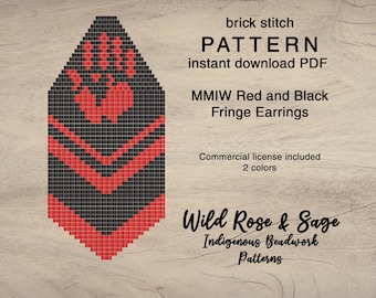 MMIW stolen sisters Bead Fringe Earring Pattern | Brick stitch black and red PDF seed beaded pattern | indigenous western fringe earring