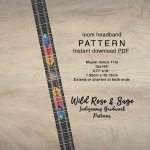 Headband bead loom pattern geometric feathers adjustable | PDF miyuki delica 11/0 seed bead pattern | indigenous western cowgirl cowboy