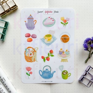 STICKERvel PICNIC DAY | Lentepicknick | Bujo Deco planner dagboekstickers | Handgetekende stickers | Stickers theepotgebak | Theekransje
