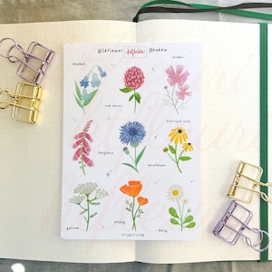 WILDFLOWERS SPRING STICKERSHEET | Bujo Stickers | Planner Stickers | Journal Stickers  | Handdrawn | Cottagecore | Flower Stickers | CozyArt