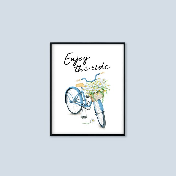 Enjoy The Ride Printable Wall Art Daisy Bicycle Decor Blue Etsy