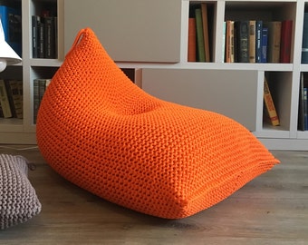 Orange bean bag chair, Adult/teenager/kids large beanbag, Contemporary chair, Bedroom floor chair, 37 colors Many sizes Filled