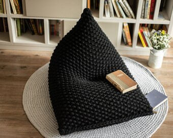Poltrona a sacco gigante nera, Seduta con cuscino da pavimento, Poltrona a sacco per bambini/adulti, Cuscino da pavimento, Poltrona da lettura decorativa, VUOTA