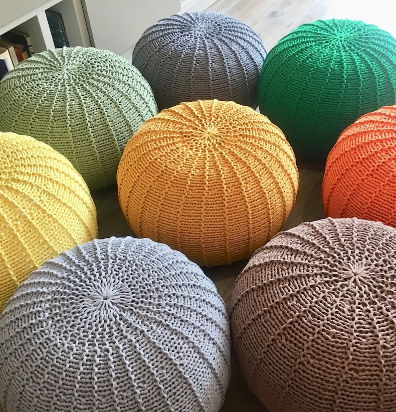 Crochet Mustard Pouf Ottoman Knit Pouf Footstool Knitted Etsy