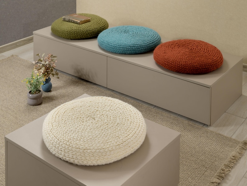 Wool Chair Cushion, Copper Chair Pad, Knitted Chair Cushion, Round