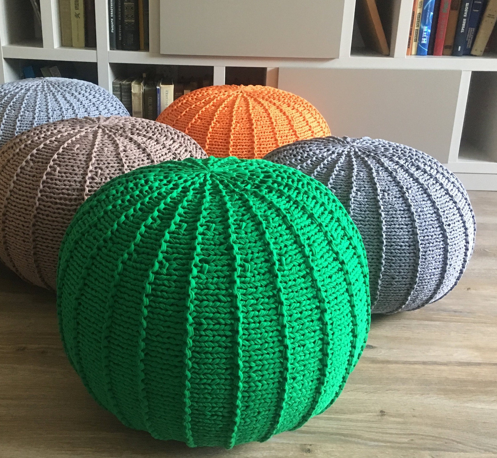 Round pouf Ottoman Floor pouf Knit pouf Knitted ottoman pouf Etsy