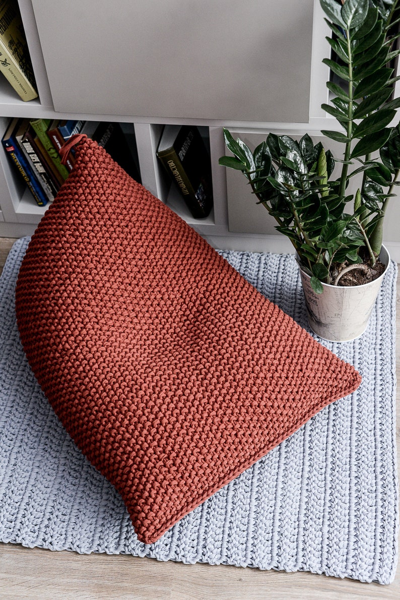 Adult bean bag chair, Knitted interior copper pouf, Lounger bean chair for kids/adults, Living room decor, Floor pillow image 10
