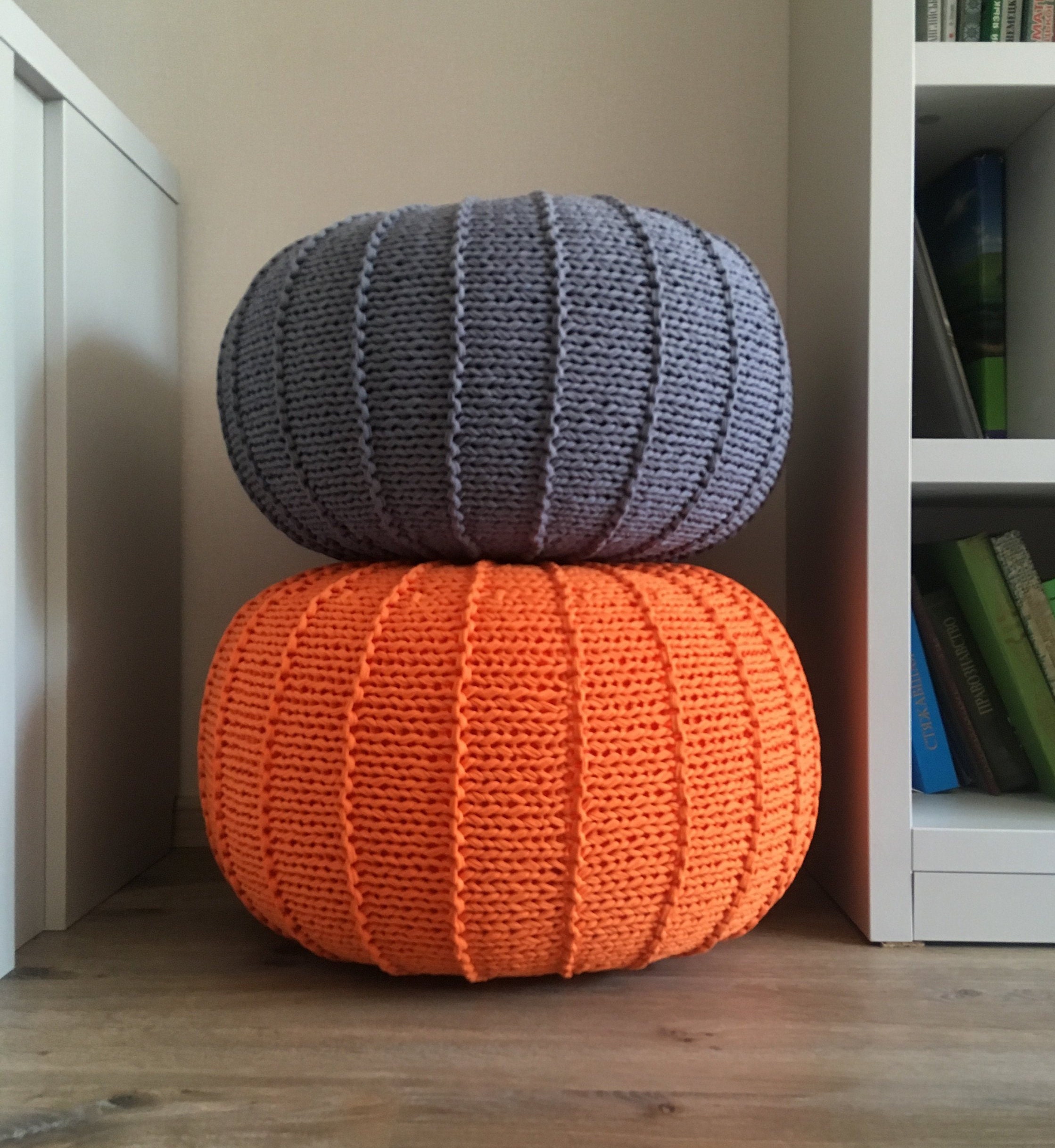 Round pouf Ottoman Floor pouf Knit pouf Knitted ottoman pouf Etsy