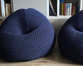 Adult navy blue beanbag chair, Large floor pillow, Living room chair, Floor sofa, Custom bean bags, Floor pouf chair, Blue bedroom chair