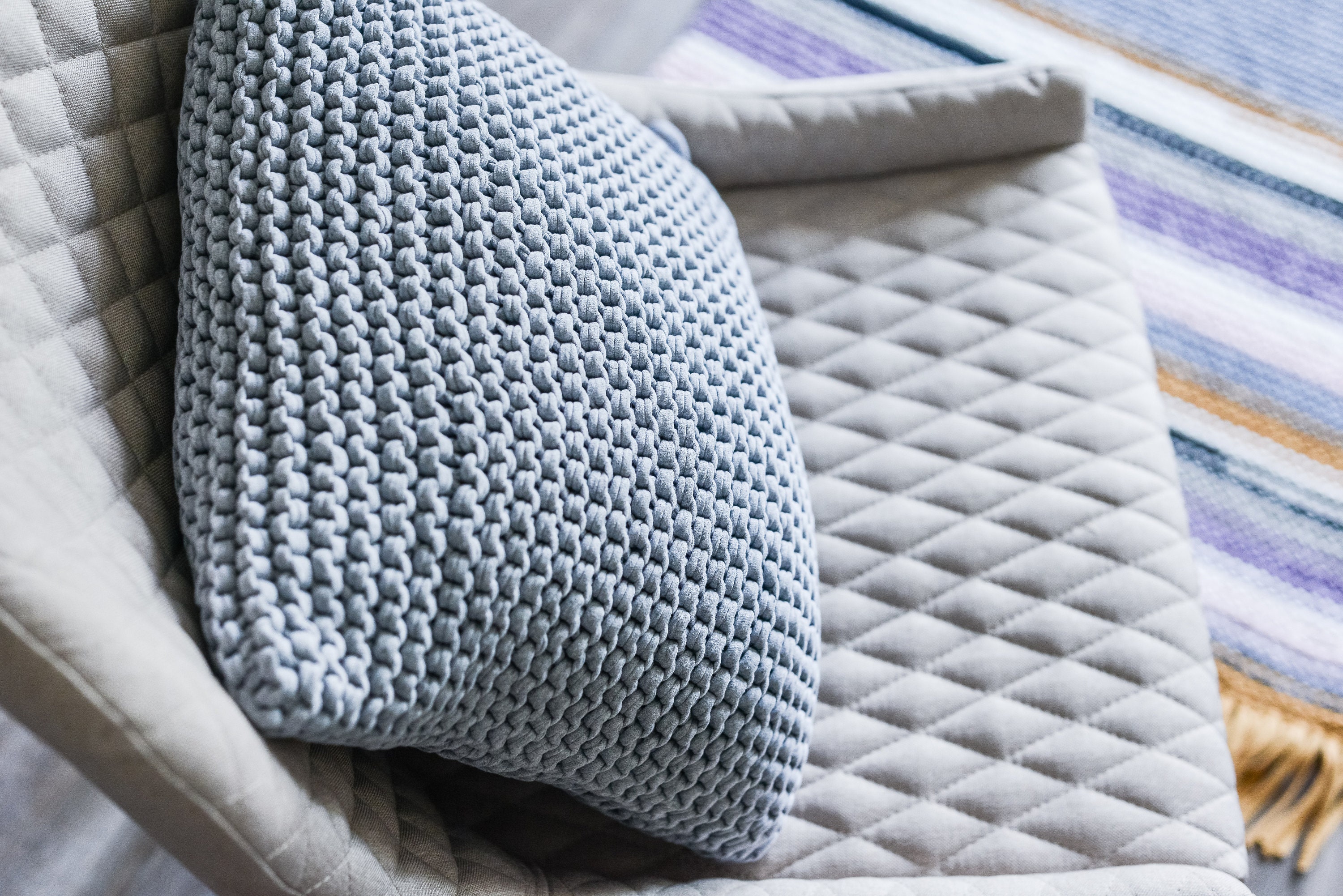 Knitted gray throw pillow cover Chunky crochet pillow Cushion Etsy