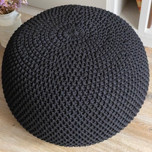 Knitted black pouf stuffed, Crochet decor cushion, Ottoman, Nursery decor, Knit pouf, Large ottoman, Kids pouf, Modern black pouf image 8