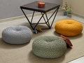 Mustard floor cushion, Knitted round floor seating, Crochet seat cushion, Indoor seating pad, Tufted cushion, Relax pillow, Round floor pad