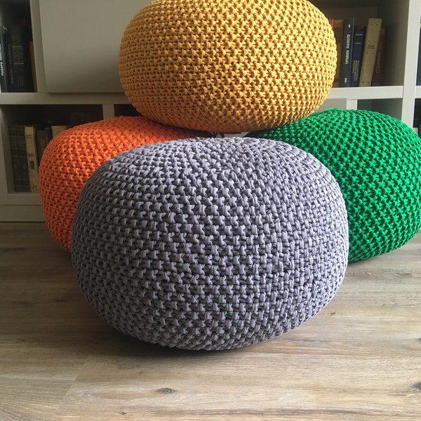 Pouf chair Gray/mustard pouf Floor pouf Knitted ottoman pouf Floor ottoman Crochet pouf Large gray pouf UNSTUFFED