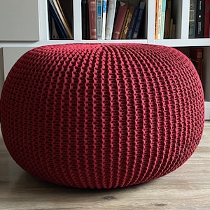 Knitted large bordeaux pouf, Chunky ottoman, Stuffed pouf, Lounge chair, Nursery pouf, Crochet pouf, Large pouf, Size and color choice image 9