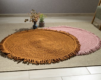 Rust carpet rug, Round knitted carpet for nursery, Peach rug living room, Area knitted rug, 16 sizes and 37 colors