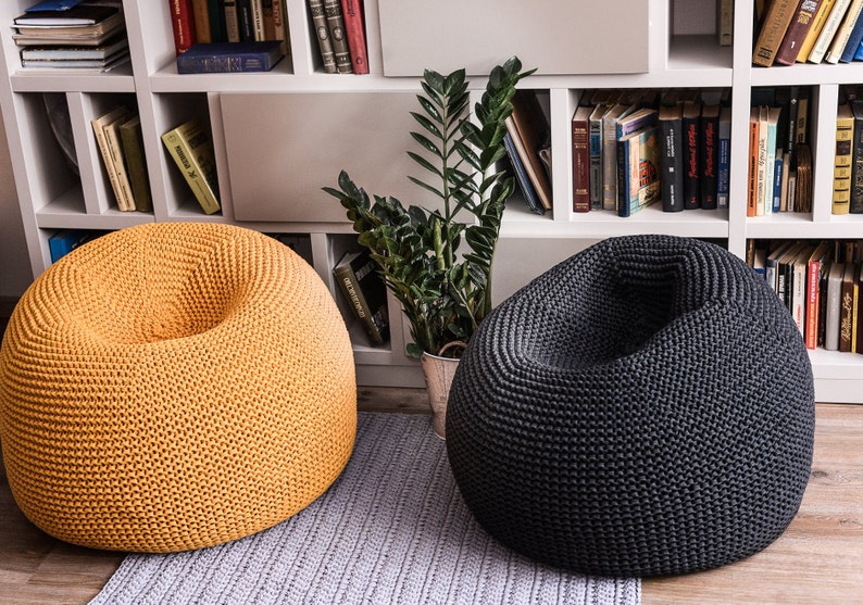 Lounger bean bag chair Knit graphite bean bag chair Crochet Etsy