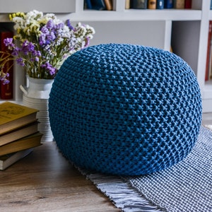 Chunky knit pouf, Indigo ottoman, Floor pillow, Large&Small pouf, Nursery decor, Large cushion, Footstool, Nursery decor, Scandinavian pouf