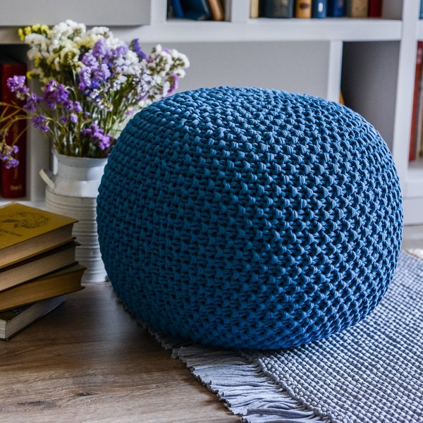 Grobstrick-Pouf, Indigo-Ottoman, Bodenkissen, Bodenkissen, großer & kleiner Pouf, Kinderzimmerdeko, Großes Kissen, Fußhocker, Kinderzimmerdeko, Skandinavischer Pouf