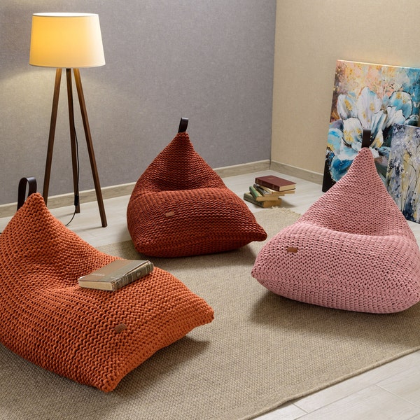 Sillón color melocotón/rosa, Sofá de suelo rosa, Sillón único, Cojín de suelo grande, Sillón puf Producción propia de hilo 37 colores Relleno Listo para usar