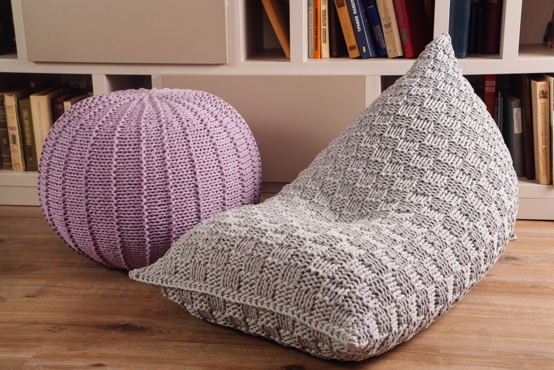 Gray Bean Bag Chair Crochet Bean Bag Chair Handmade Gray Pouf Nursery Decor Knitted Chair Floor Pillow Knitted Floor Seat UNSTUFFED Etsy