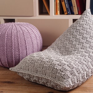 Gray bean bag chair, Crochet bean bag chair, Handmade gray pouf, Nursery decor, Knitted chair, Floor pillow, Knitted floor seat, UNSTUFFED