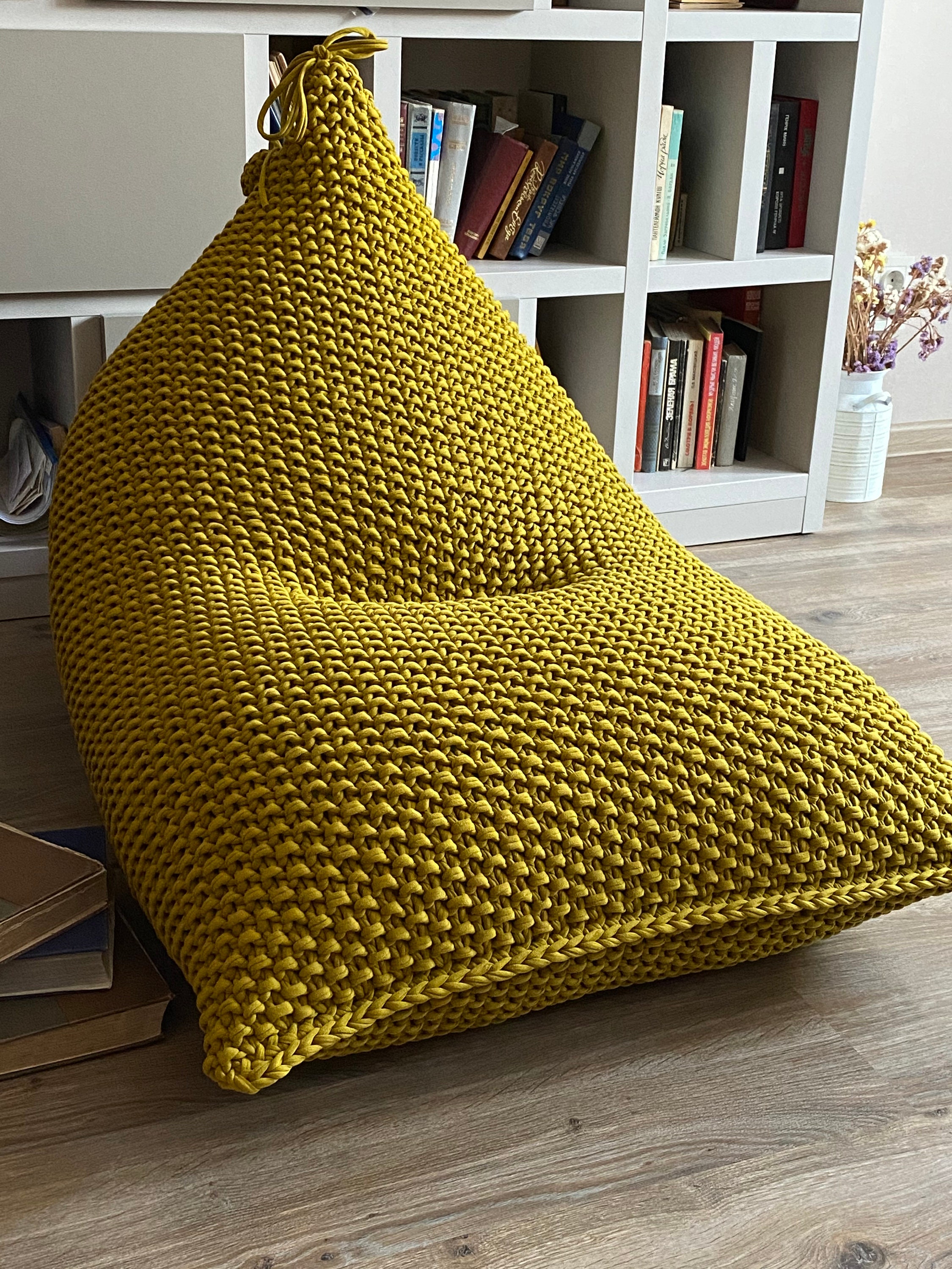 Bean bag chair for adults Knitted interior golden lime pouf Etsy