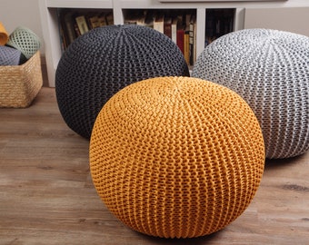 Mustard pouf stuffed, Ottoman round pouf, Chunky pouf, Crochet floor pillow, Footstool, Nursery pouf, Scandinavian pouf, Round crochet pouf