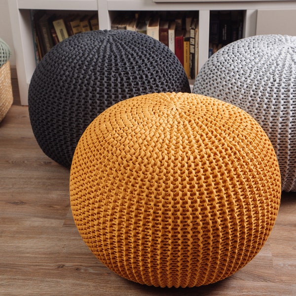 Mustard pouf stuffed, Ottoman round pouf, Chunky pouf, Crochet floor pillow, Footstool, Nursery pouf, Scandinavian pouf, Round crochet pouf