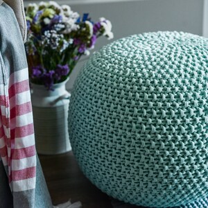 Light green knit pouf, Handmade pouf, Crochet round footstool, Knit large pouf, Floor ottoman, Pale mint large ottoman image 2