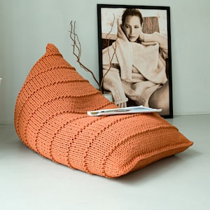 Large bean bag chair, Unique floor cushion, Bedroom chair, Reading floor pillow, Knitted chair for living room, Unique design beanbag chair