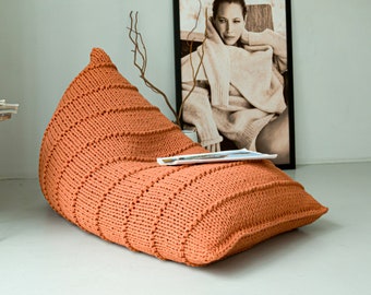 Large bean bag chair, Unique floor cushion, Bedroom chair, Reading floor pillow, Knitted chair for living room, Unique design beanbag chair