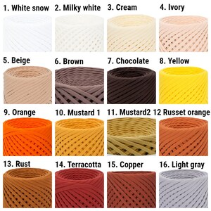 May include: A collection of 16 cotton yarn spools in various colors, including white snow, milky white, cream, ivory, beige, brown, chocolate, yellow, orange, mustard, russet orange, rust, terracotta, copper, and light gray.