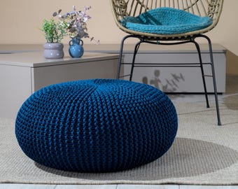 Teal floor pillow, Set of cushions, Filled, Ready to use, 38 colors, 50 cm (20'') in diameter, 25 cm (10'') in height, 100% cotton
