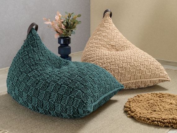 Dark green bean bag chair, Floor seating, Lounge chair, 100% handmade, 10 sizes and 37 colors, FILLED, Ready for use