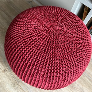 Knitted large bordeaux pouf, Chunky ottoman, Stuffed pouf, Lounge chair, Nursery pouf, Crochet pouf, Large pouf, Size and color choice image 2