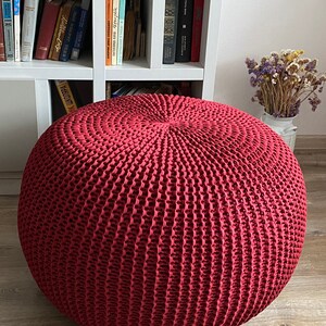 Knitted large bordeaux pouf, Chunky ottoman, Stuffed pouf, Lounge chair, Nursery pouf, Crochet pouf, Large pouf, Size and color choice image 7