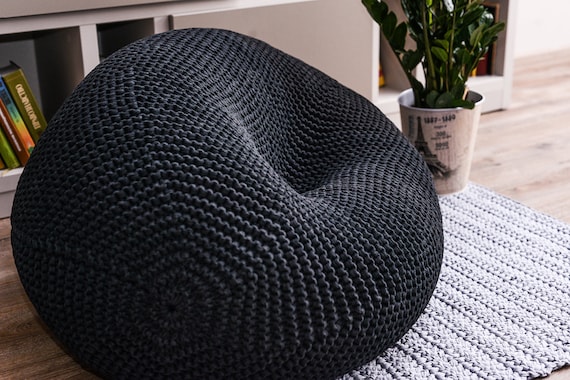 Giant Bean Bag Chair With Filling, Knit Graphite Bean Bag Chair  Transformer, Kids Bean Bag Chair, Adult Floor Pillow, Knitted Floor Seat 