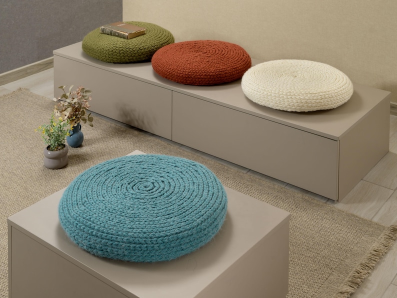 Wool Chair Cushion, Copper Chair Pad, Knitted Chair Cushion, Round