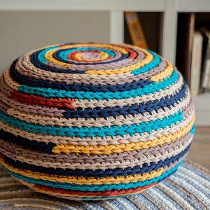 Knitted pouf ottoman, Crochet chunky pouf chair, Footstool cover, Unique original pouf, Stuffed pouf, Personalized design