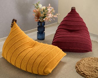 Mustard floor couch, Adult bean bag chair, Filled, Ready to use