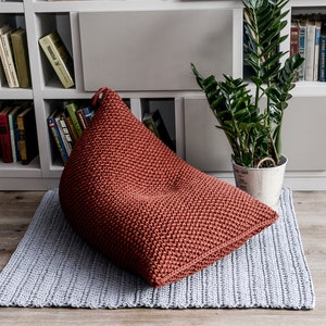 Adult bean bag chair, Knitted interior copper pouf, Lounger bean chair for kids/adults, Living room decor, Floor pillow image 9