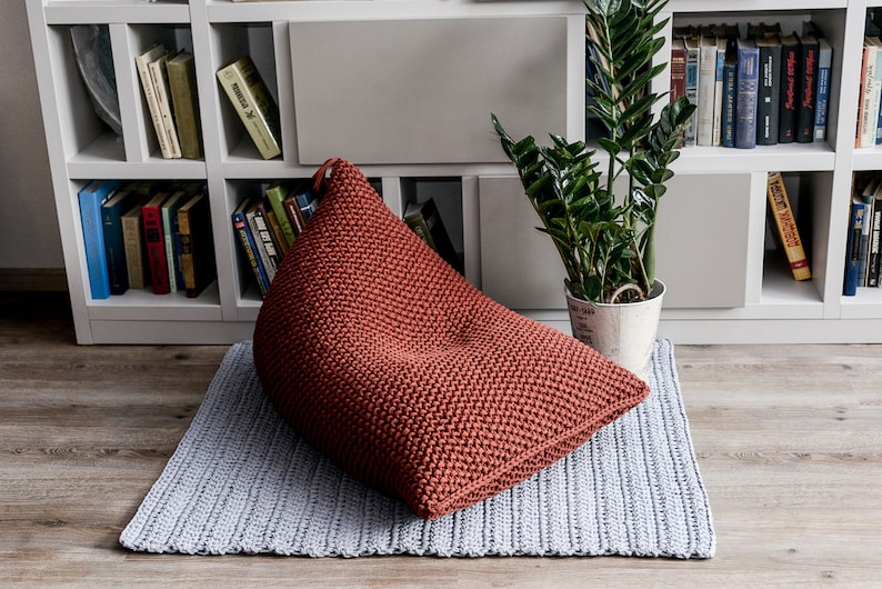 Adult bean bag chair, Knitted interior copper pouf, Lounger bean chair for kids/adults, Living room decor, Floor pillow image 9