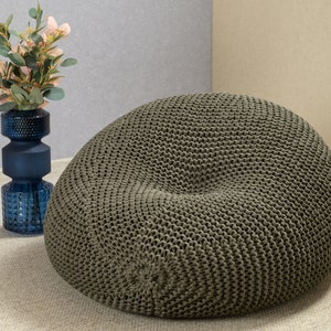 Green adult bean bag chair, Crochet pouf, Kids bean bag chair, Footstool, Adult floor pillow, Knitted floor seat