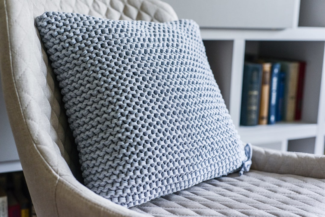 Knitted Gray Throw Pillow Cover Chunky Crochet Pillow Cushion Baby