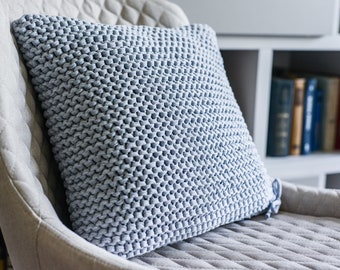 Knitted gray throw pillow cover Chunky crochet pillow Cushion baby pillow Couch cushion cover Chair cushion Cushion sofa Daybed cushion