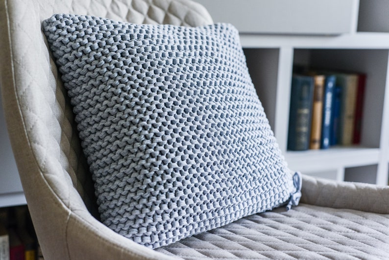 Knitted gray throw pillow cover Chunky crochet pillow Cushion baby pillow Couch cushion cover Chair cushion Cushion sofa Daybed cushion image 1
