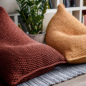 Adult bean bag chair, Knitted interior copper pouf, Lounger bean chair for kids/adults, Living room decor, Floor pillow