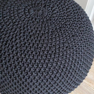 Knitted black pouf stuffed, Crochet decor cushion, Ottoman, Nursery decor, Knit pouf, Large ottoman, Kids pouf, Modern black pouf image 7