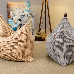 Beige sofa chair, Gray floor couch, Fireside chair, Rust accent chair, Minimalist chair, Own yarn production 37colors Filled Ready for use